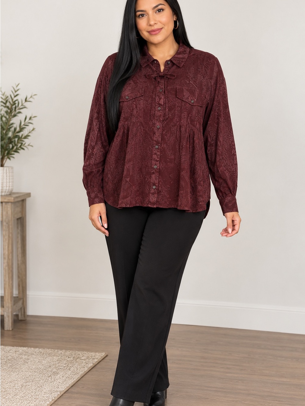 Mystree Wine Button-Front Shirt